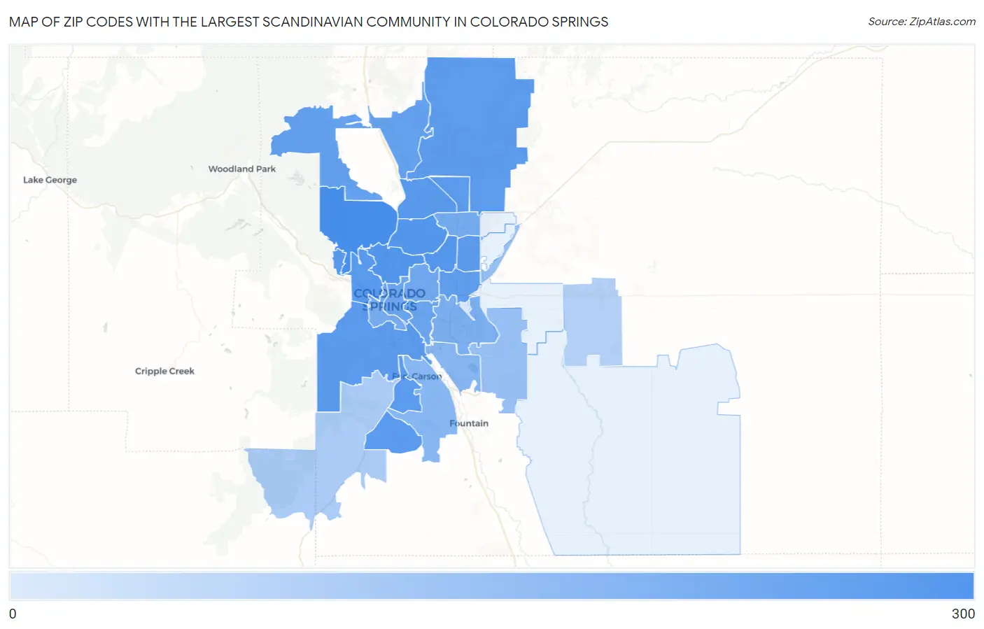 Zip Codes with the Largest Scandinavian Community in Colorado Springs Map