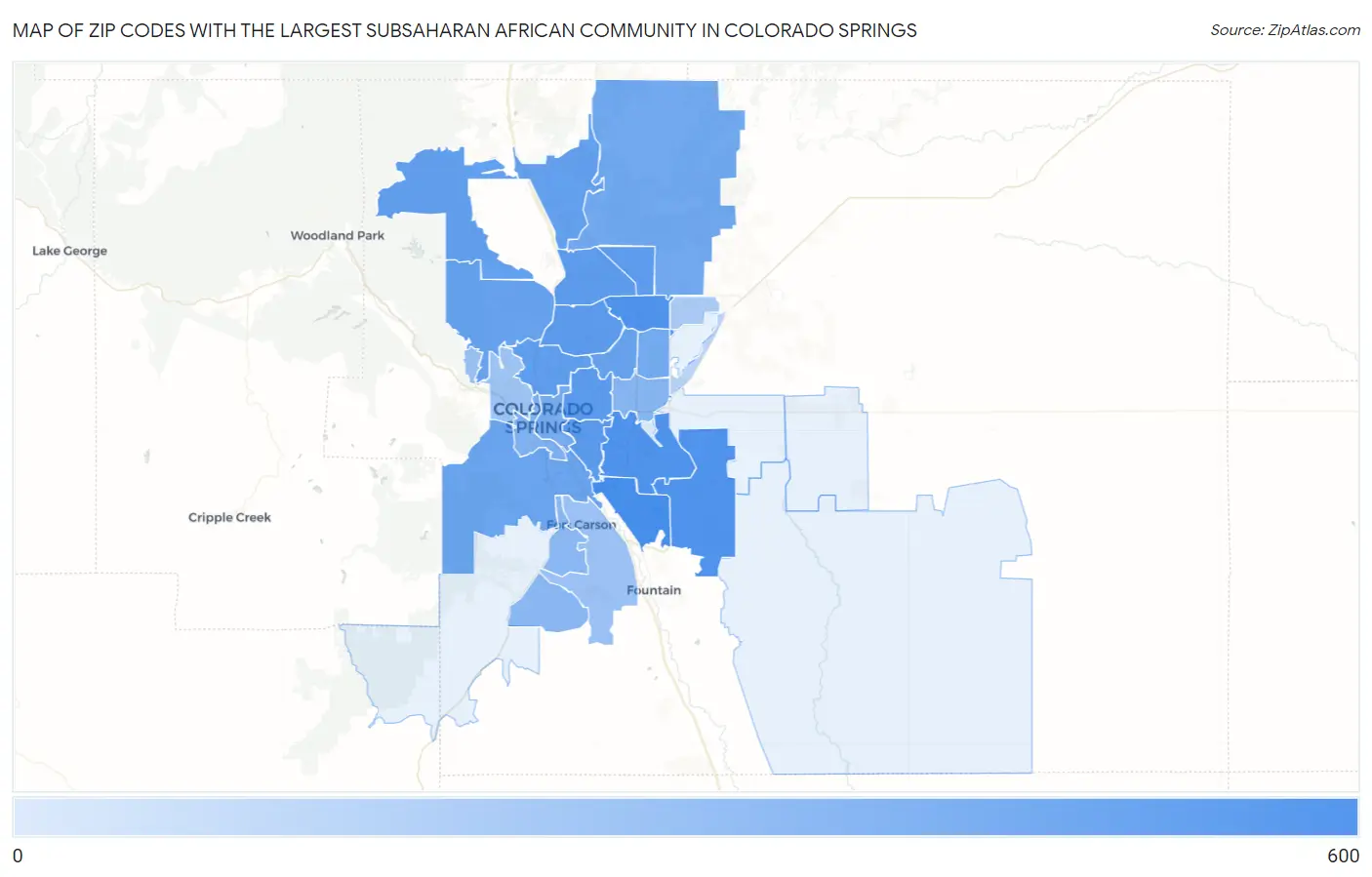 Zip Codes with the Largest Subsaharan African Community in Colorado Springs Map
