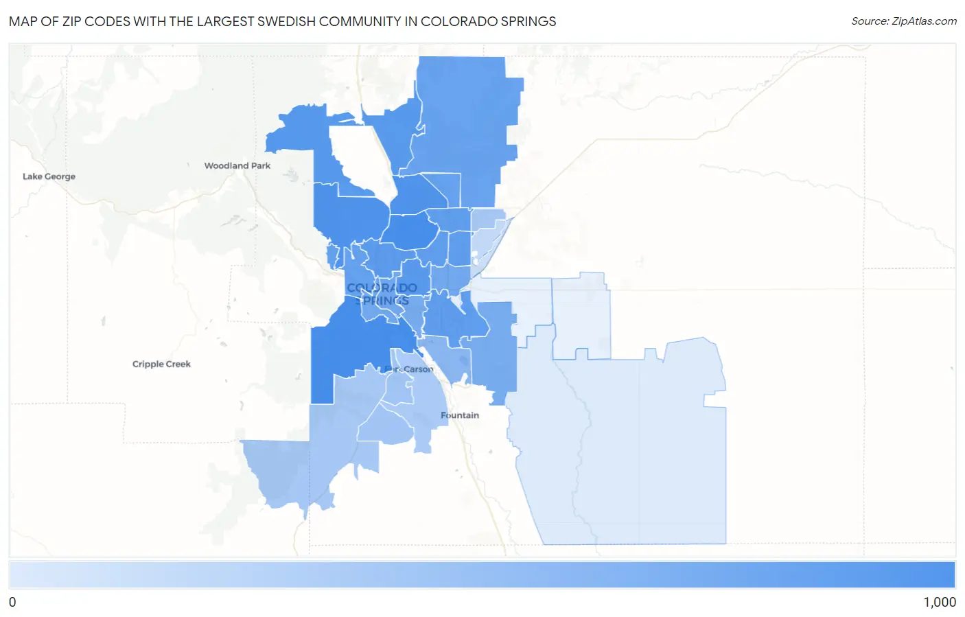 Zip Codes with the Largest Swedish Community in Colorado Springs Map