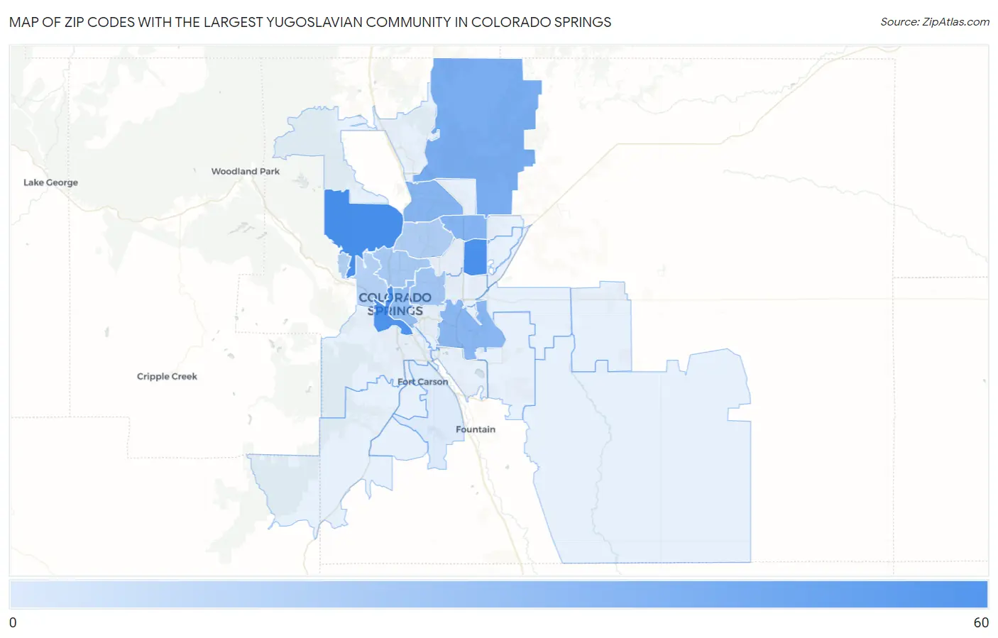 Zip Codes with the Largest Yugoslavian Community in Colorado Springs Map