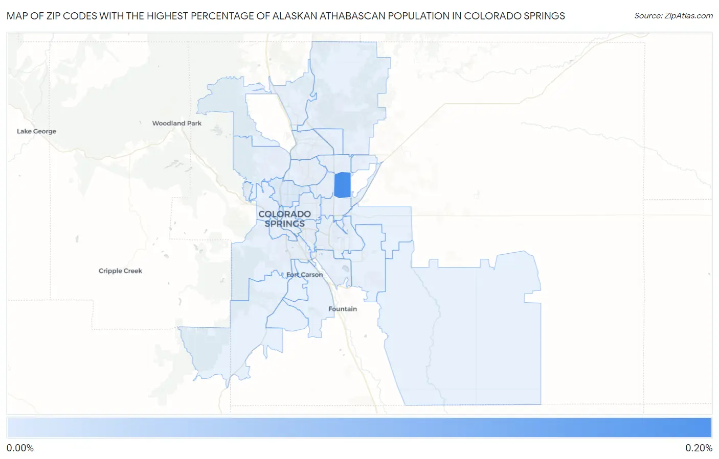 Zip Codes with the Highest Percentage of Alaskan Athabascan Population in Colorado Springs Map