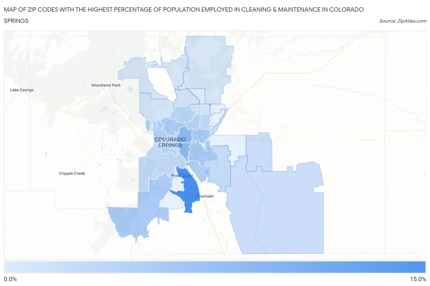 Zip Codes with the Highest Percentage of Population Employed in Cleaning & Maintenance in Colorado Springs Map