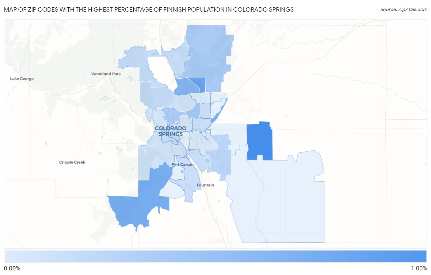 Zip Codes with the Highest Percentage of Finnish Population in Colorado Springs Map