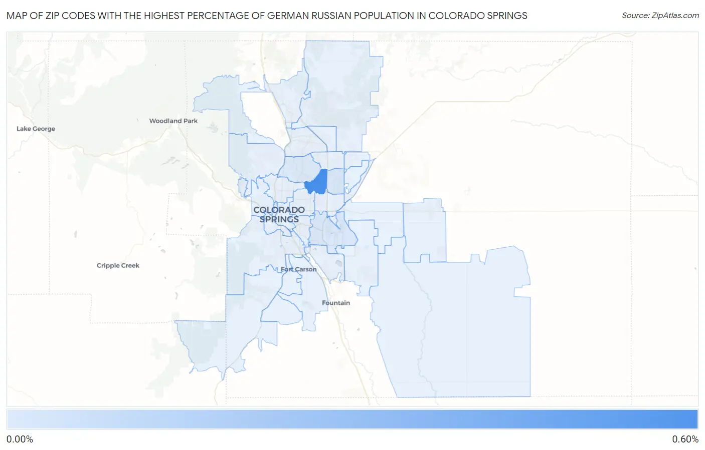 Zip Codes with the Highest Percentage of German Russian Population in Colorado Springs Map