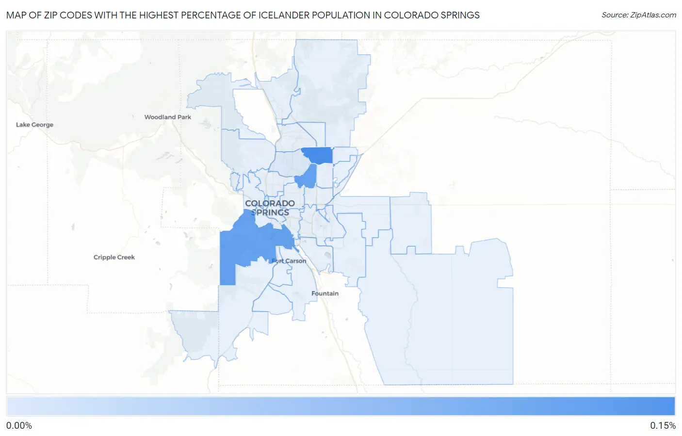 Zip Codes with the Highest Percentage of Icelander Population in Colorado Springs Map