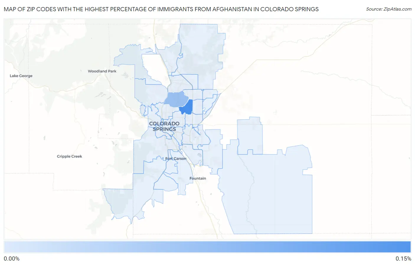Zip Codes with the Highest Percentage of Immigrants from Afghanistan in Colorado Springs Map
