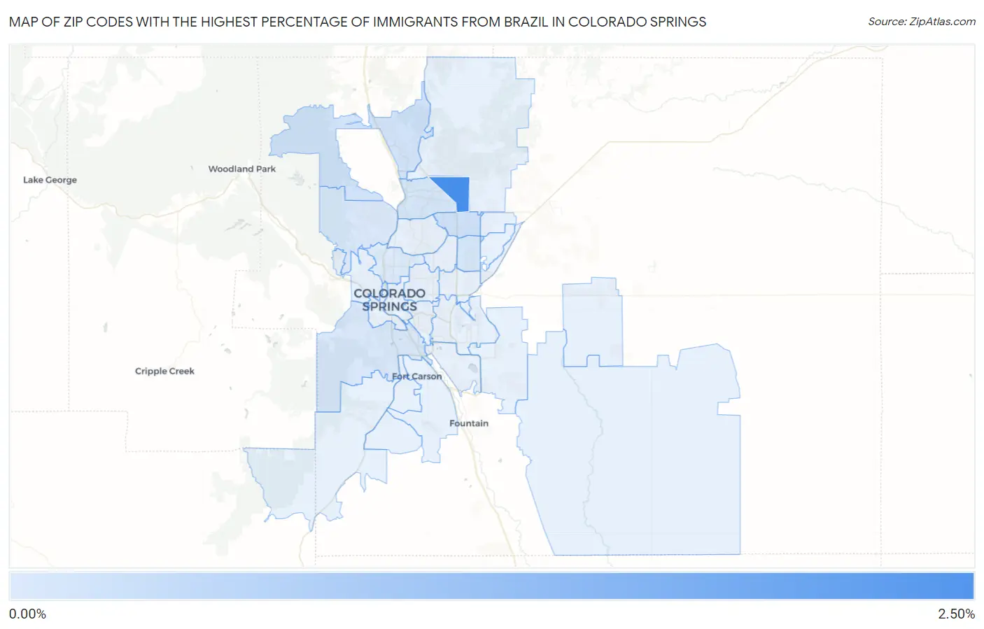 Zip Codes with the Highest Percentage of Immigrants from Brazil in Colorado Springs Map
