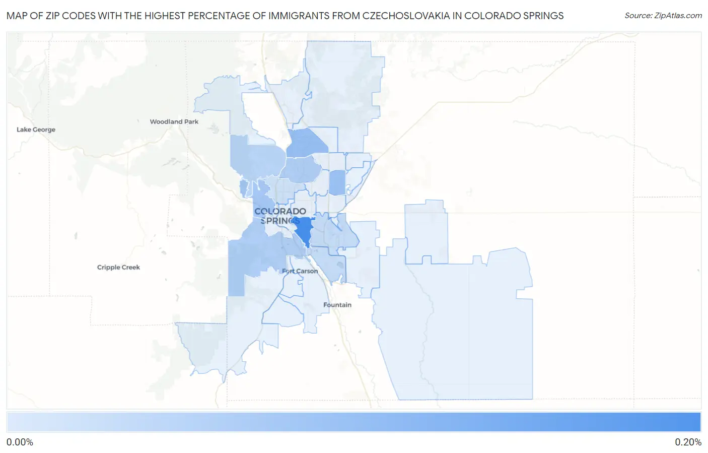 Zip Codes with the Highest Percentage of Immigrants from Czechoslovakia in Colorado Springs Map