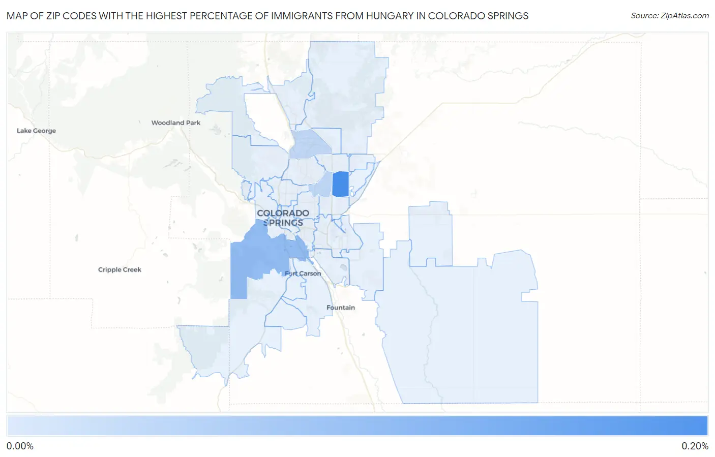 Zip Codes with the Highest Percentage of Immigrants from Hungary in Colorado Springs Map