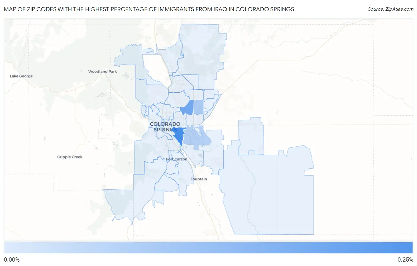 Zip Codes with the Highest Percentage of Immigrants from Iraq in Colorado Springs Map