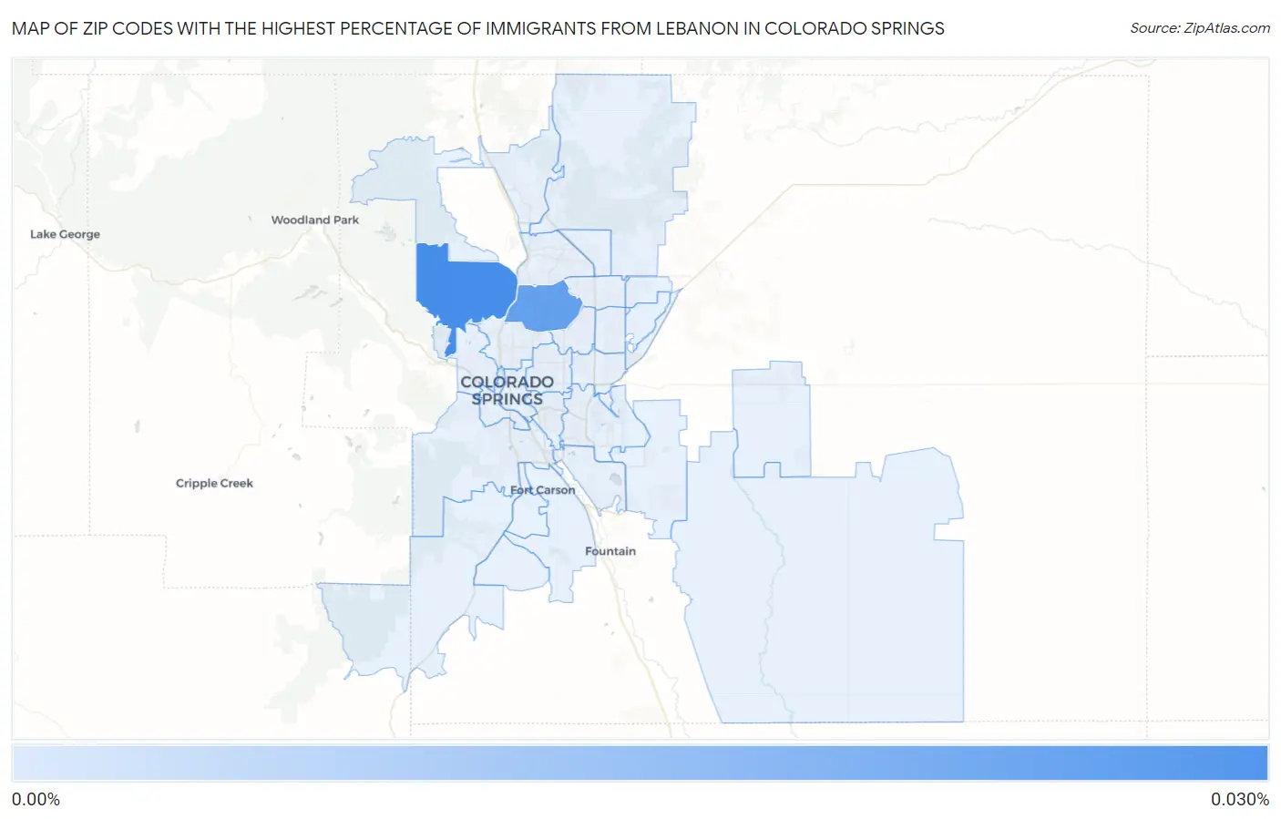 Zip Codes with the Highest Percentage of Immigrants from Lebanon in Colorado Springs Map