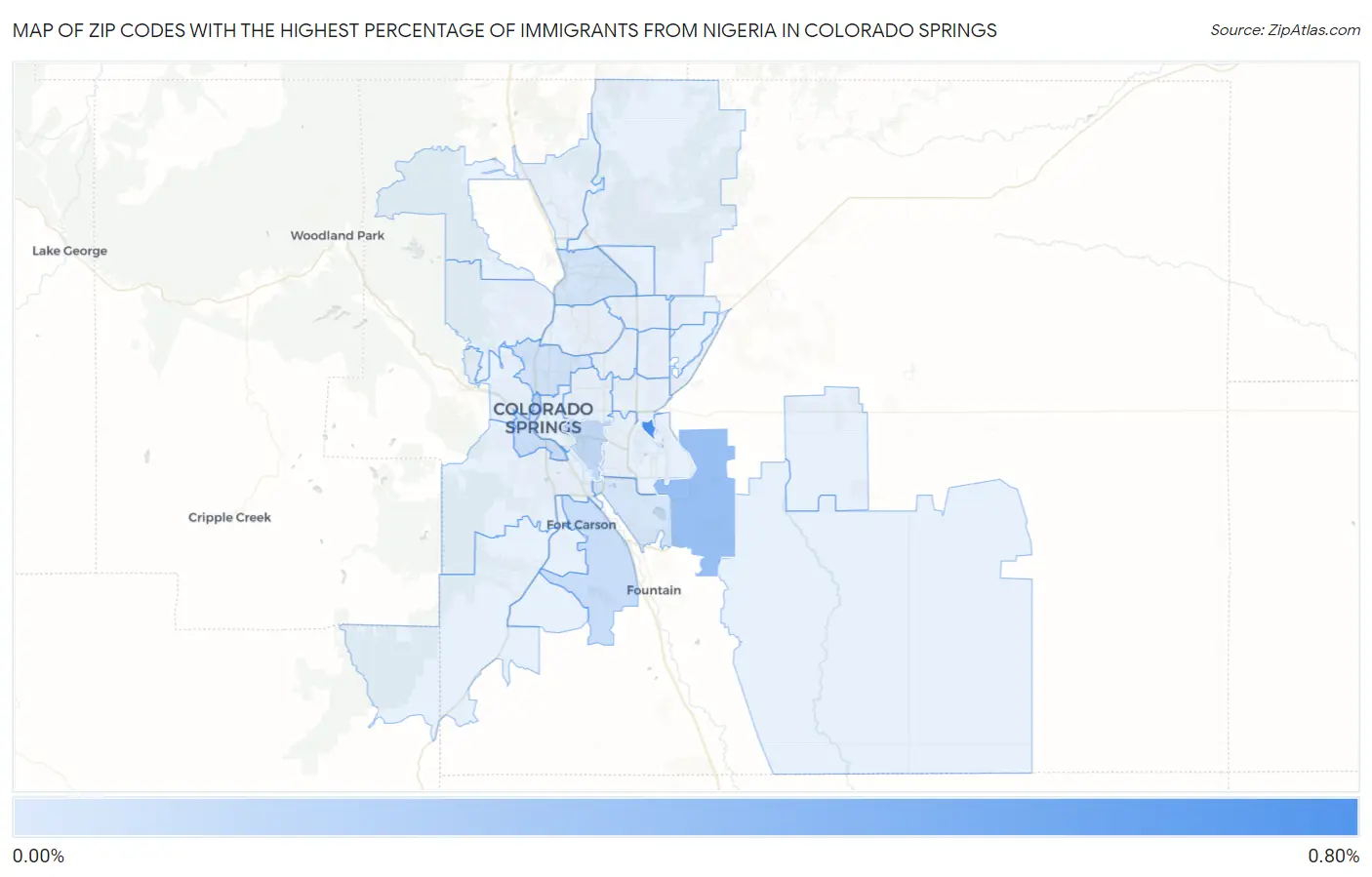 Zip Codes with the Highest Percentage of Immigrants from Nigeria in Colorado Springs Map