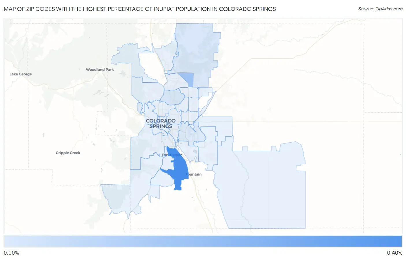 Zip Codes with the Highest Percentage of Inupiat Population in Colorado Springs Map