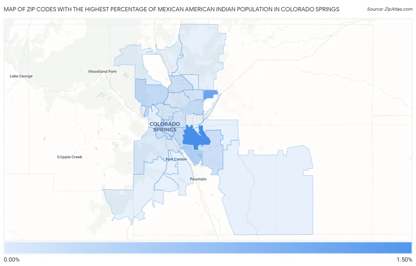 Zip Codes with the Highest Percentage of Mexican American Indian Population in Colorado Springs Map