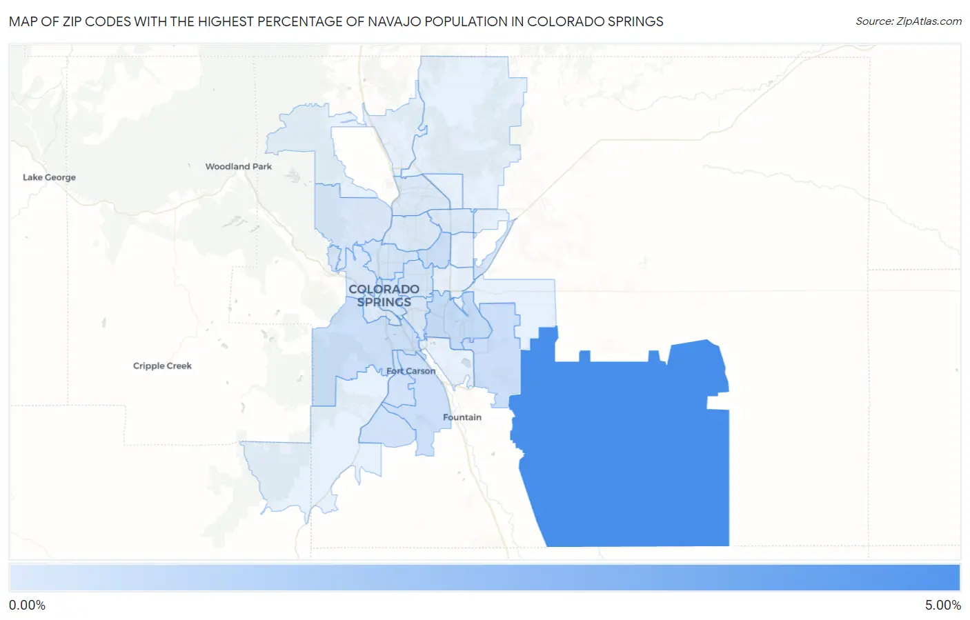 Zip Codes with the Highest Percentage of Navajo Population in Colorado Springs Map
