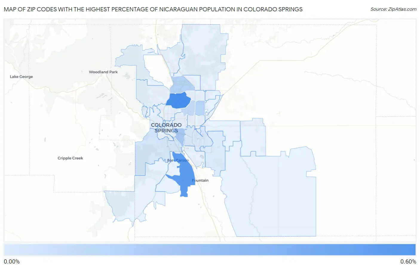 Zip Codes with the Highest Percentage of Nicaraguan Population in Colorado Springs Map