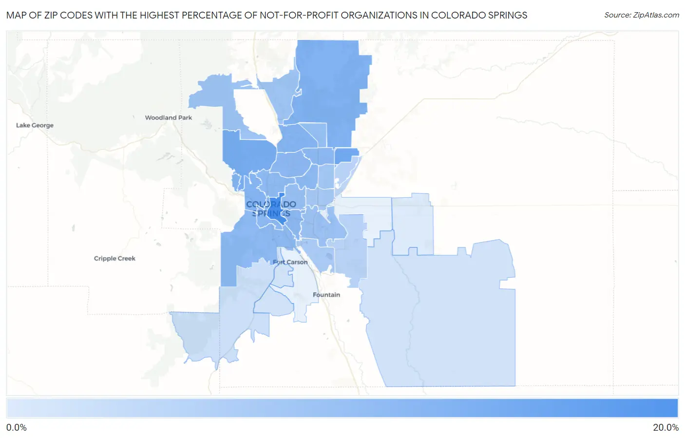 Zip Codes with the Highest Percentage of Not-for-profit Organizations in Colorado Springs Map