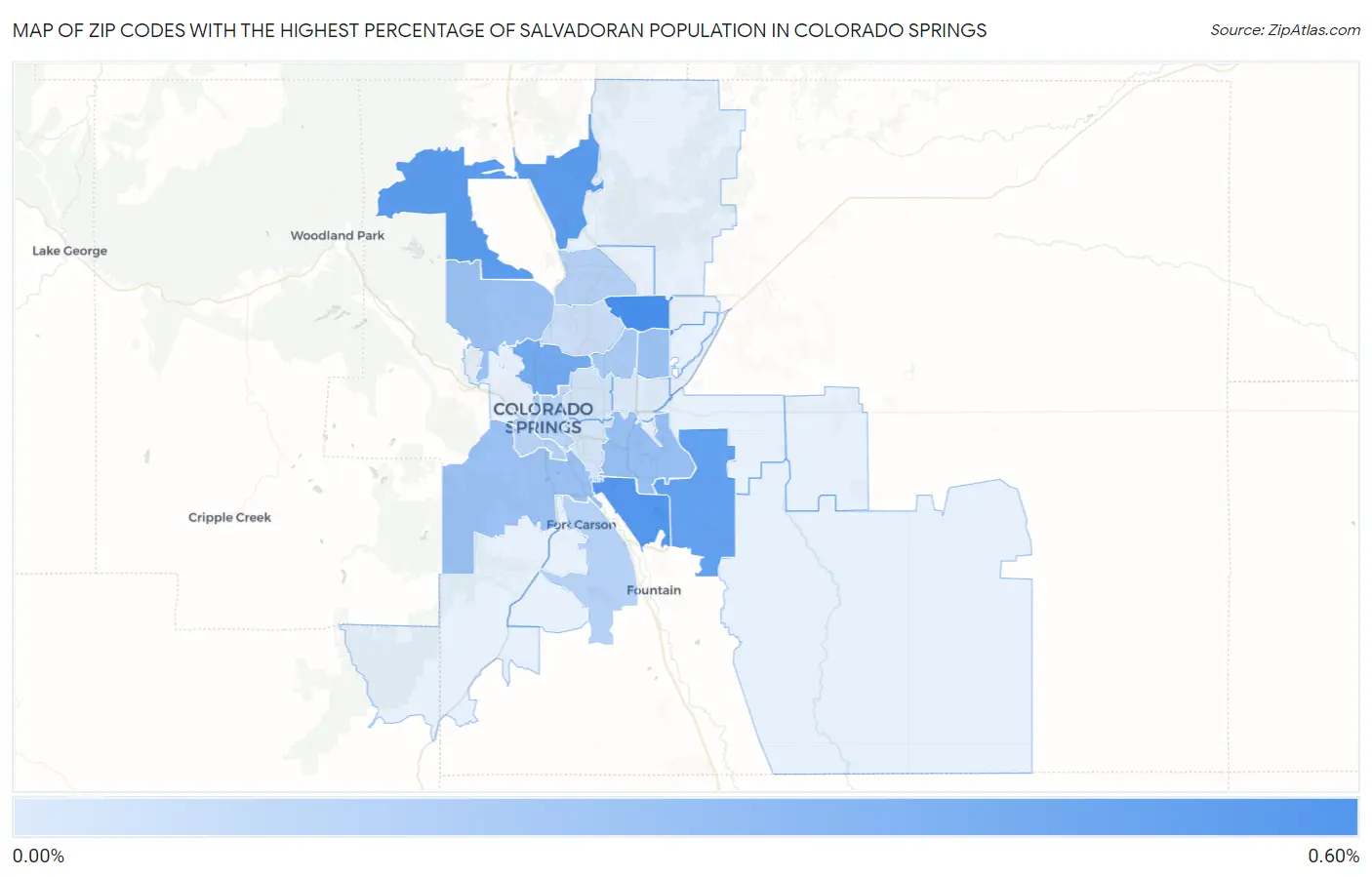 Zip Codes with the Highest Percentage of Salvadoran Population in Colorado Springs Map