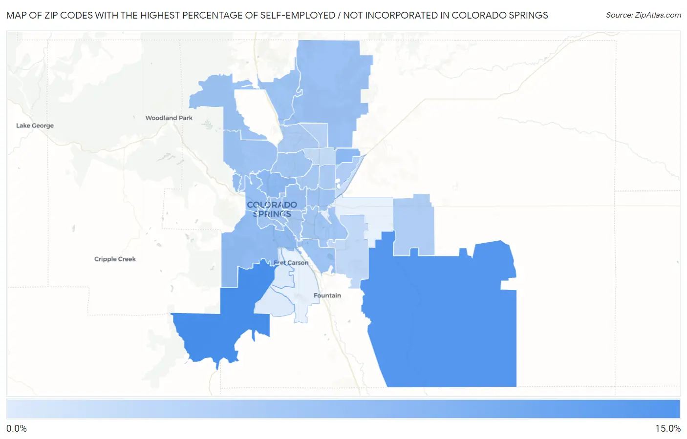 Zip Codes with the Highest Percentage of Self-Employed / Not Incorporated in Colorado Springs Map