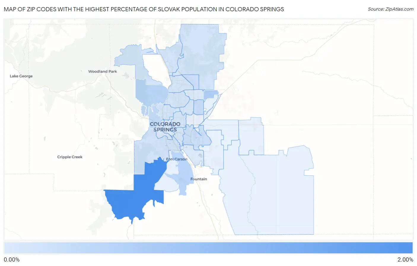 Zip Codes with the Highest Percentage of Slovak Population in Colorado Springs Map
