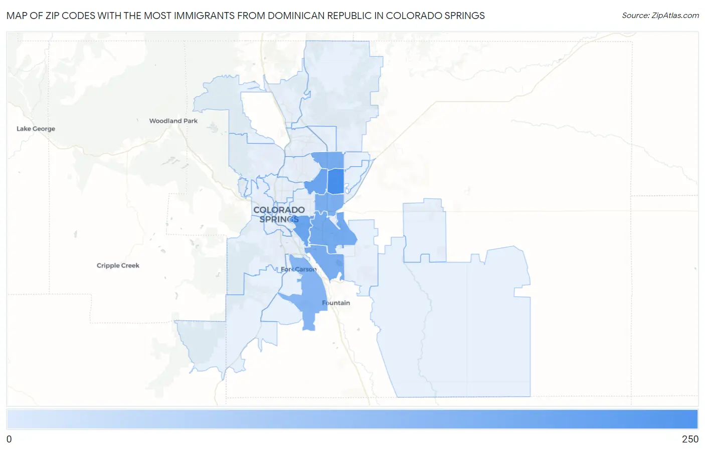 Zip Codes with the Most Immigrants from Dominican Republic in Colorado Springs Map