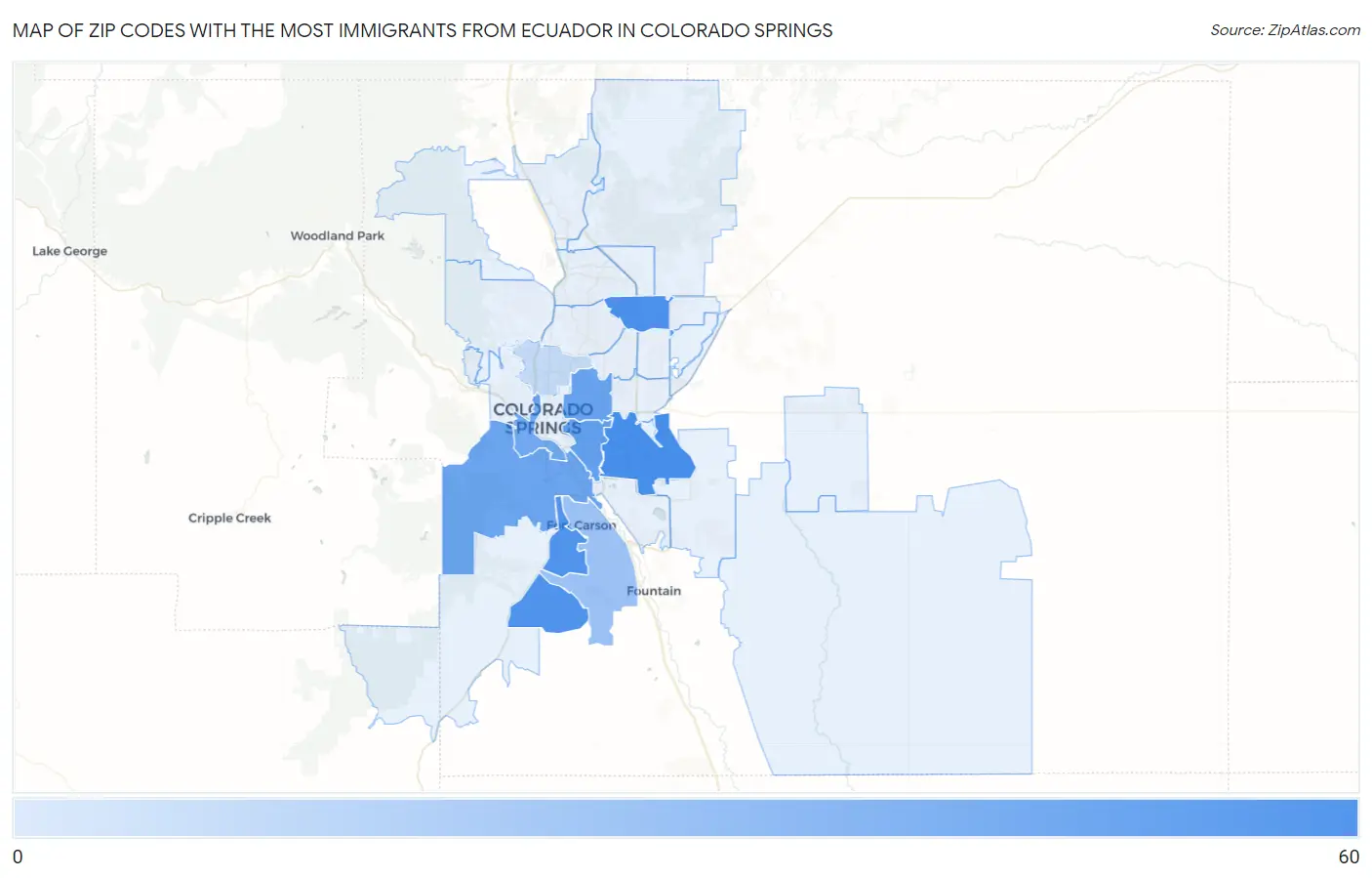 Zip Codes with the Most Immigrants from Ecuador in Colorado Springs Map