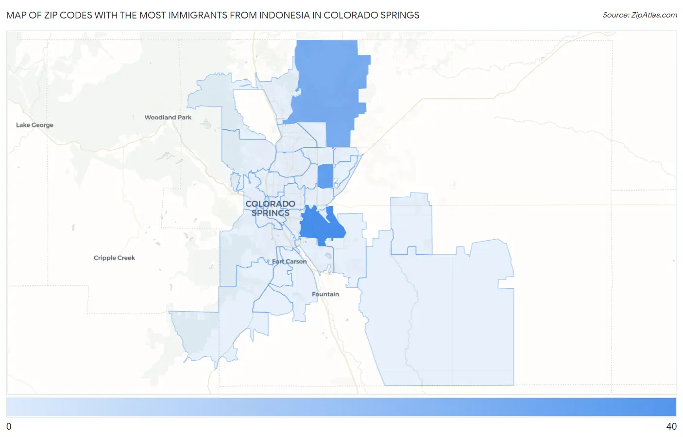 Zip Codes with the Most Immigrants from Indonesia in Colorado Springs Map
