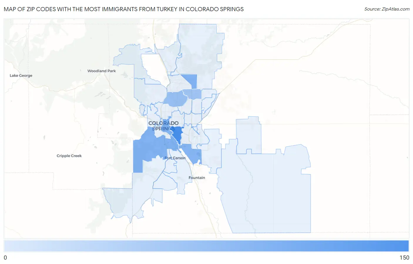 Zip Codes with the Most Immigrants from Turkey in Colorado Springs Map