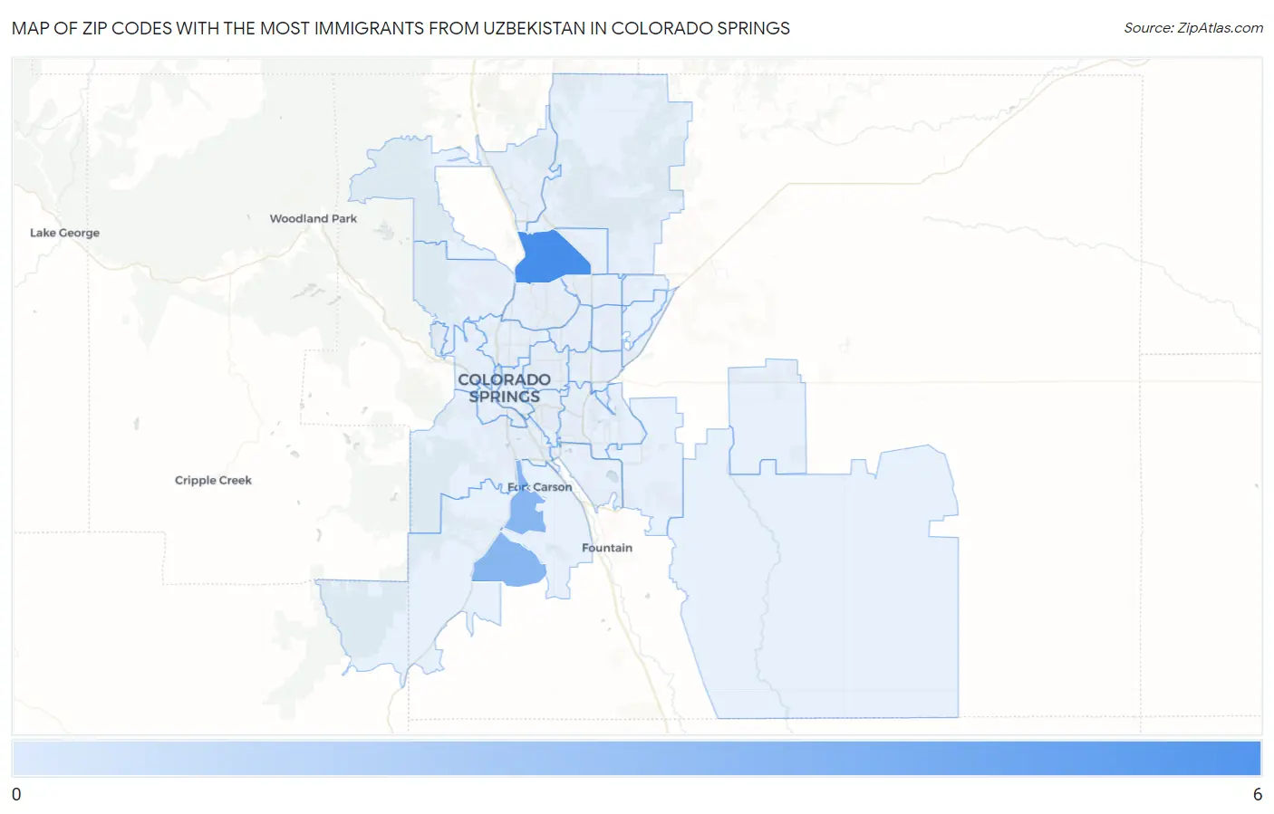 Zip Codes with the Most Immigrants from Uzbekistan in Colorado Springs Map