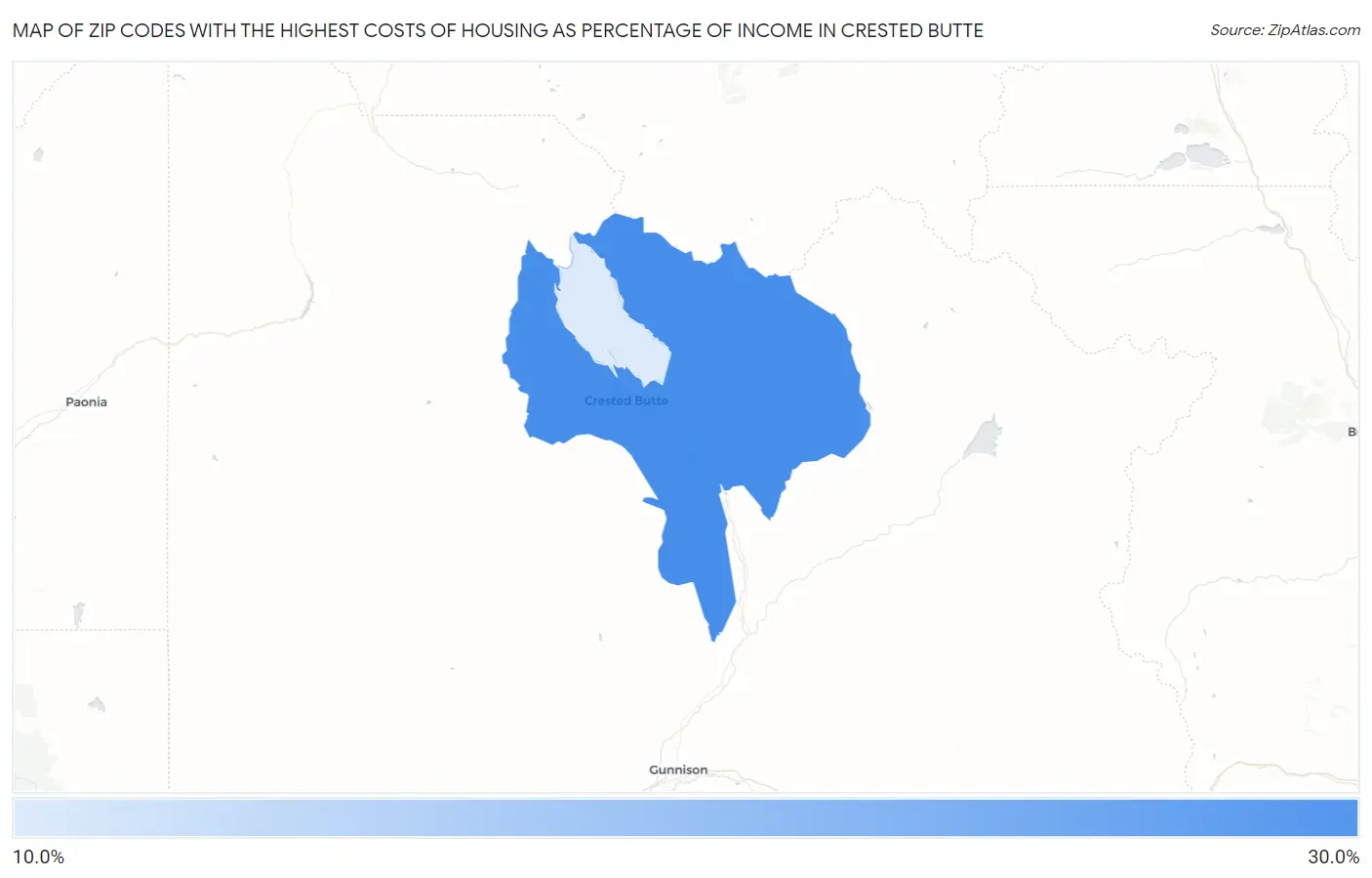 Zip Codes with the Highest Costs of Housing as Percentage of Income in Crested Butte Map
