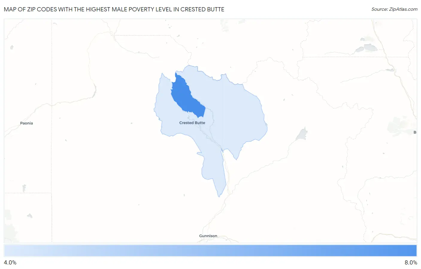 Zip Codes with the Highest Male Poverty Level in Crested Butte Map