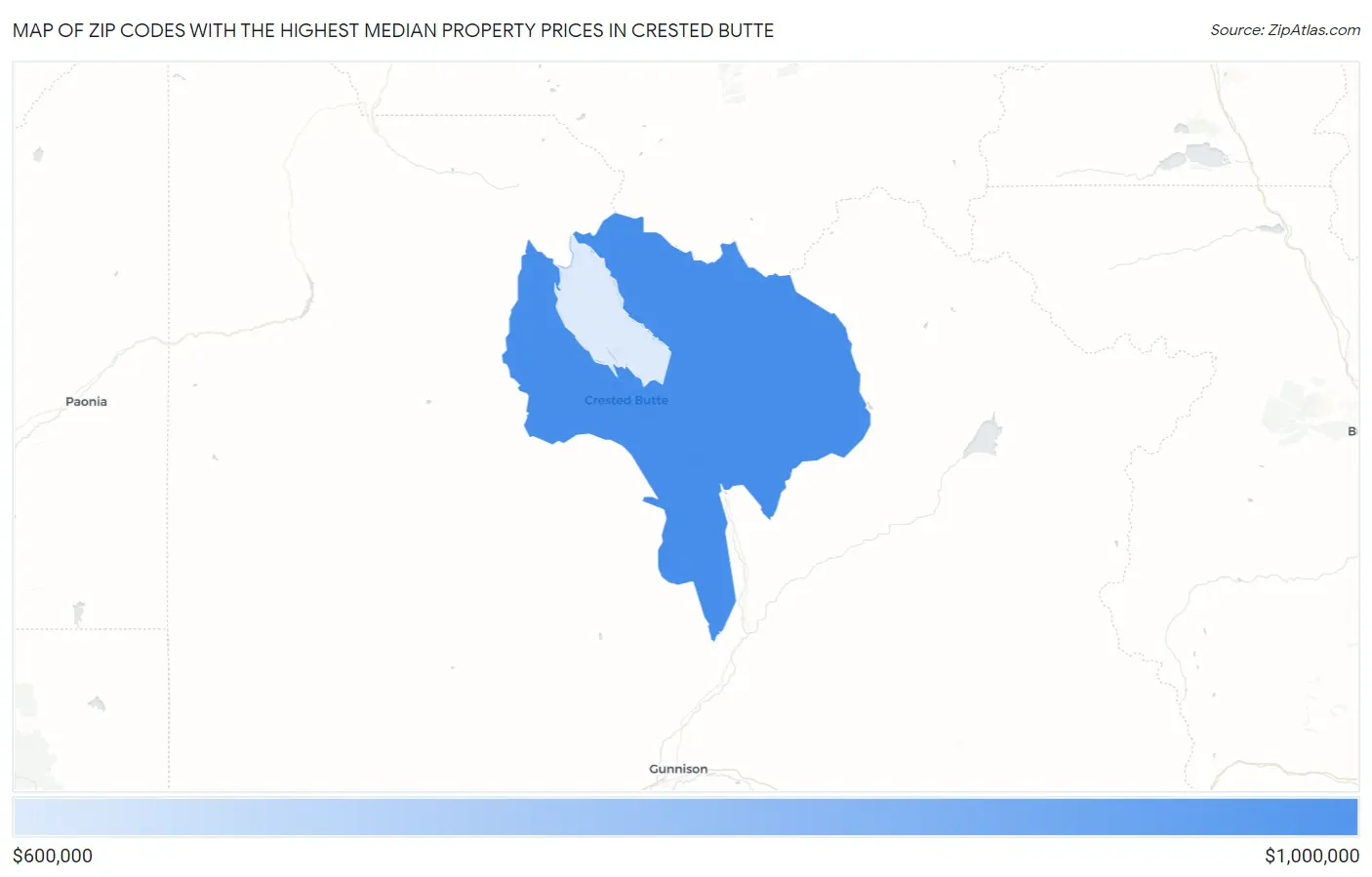 Zip Codes with the Highest Median Property Prices in Crested Butte Map