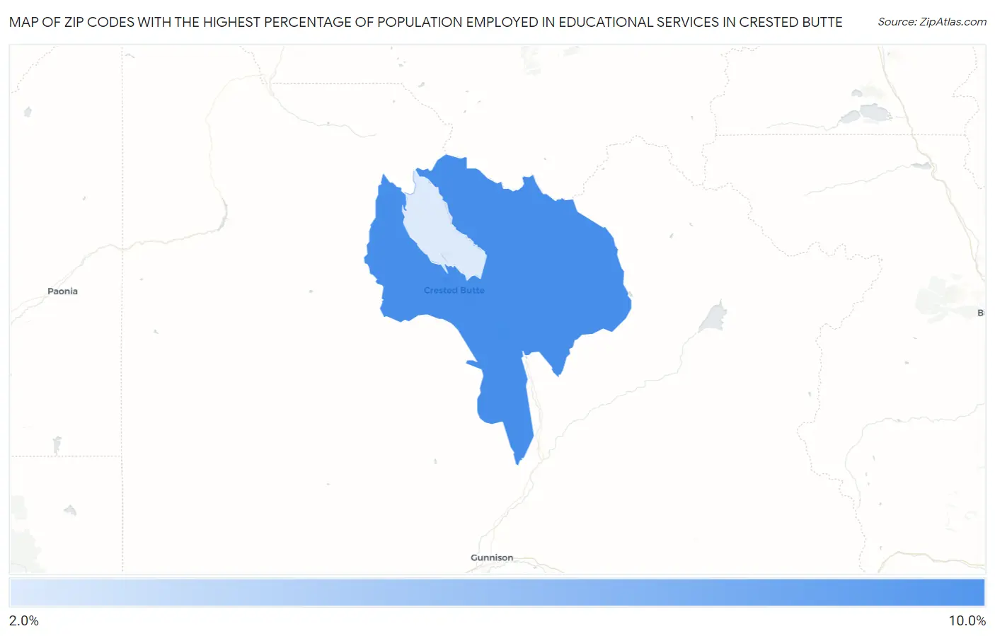 Zip Codes with the Highest Percentage of Population Employed in Educational Services in Crested Butte Map