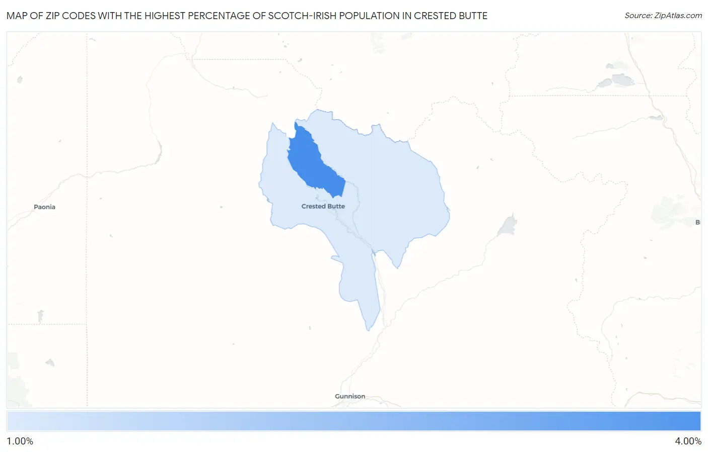 Zip Codes with the Highest Percentage of Scotch-Irish Population in Crested Butte Map