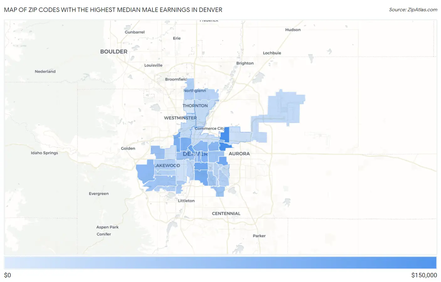 Zip Codes with the Highest Median Male Earnings in Denver Map