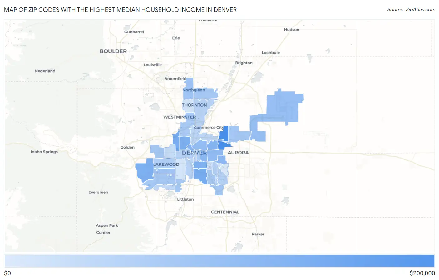 Zip Codes with the Highest Median Household Income in Denver Map