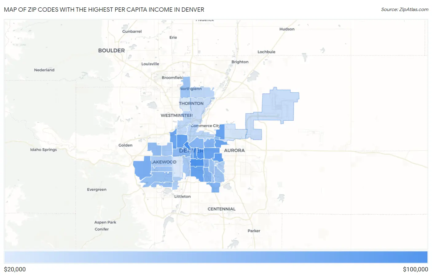 Zip Codes with the Highest Per Capita Income in Denver Map