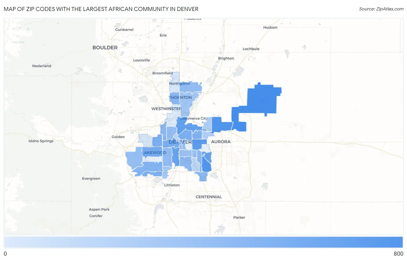 Zip Codes with the Largest African Community in Denver Map