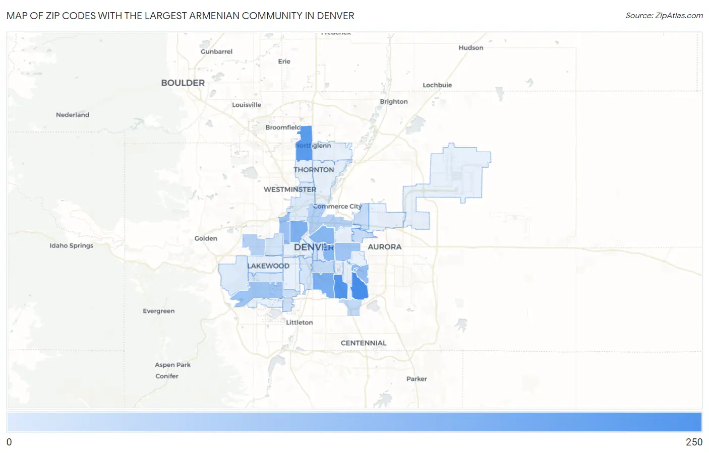 Zip Codes with the Largest Armenian Community in Denver Map