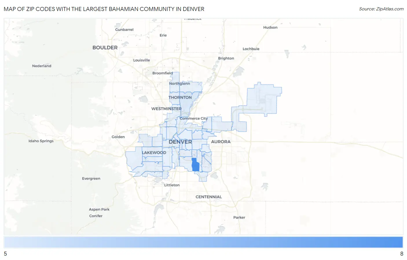 Zip Codes with the Largest Bahamian Community in Denver Map
