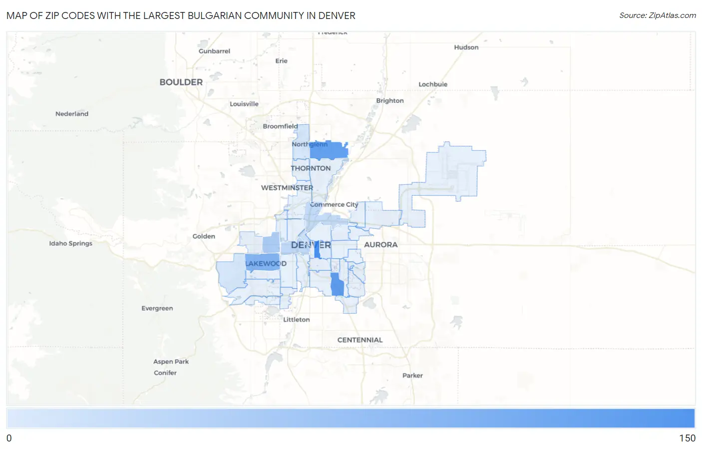 Zip Codes with the Largest Bulgarian Community in Denver Map