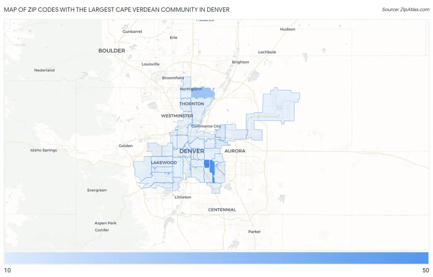 Zip Codes with the Largest Cape Verdean Community in Denver Map