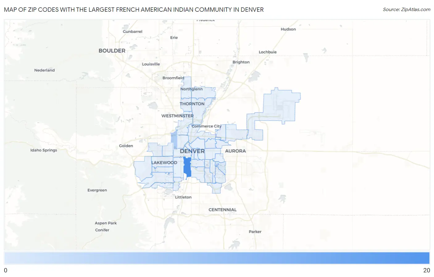 Zip Codes with the Largest French American Indian Community in Denver Map