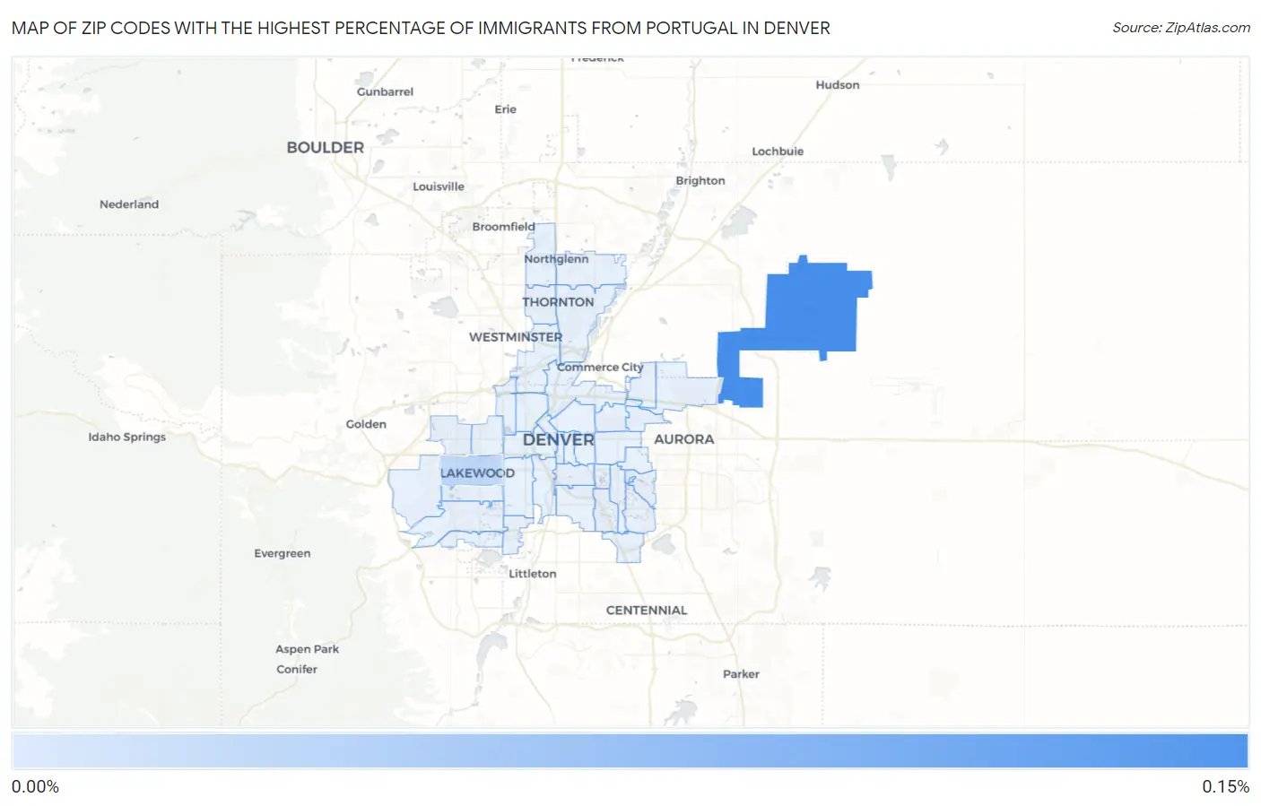 Zip Codes with the Highest Percentage of Immigrants from Portugal in Denver Map