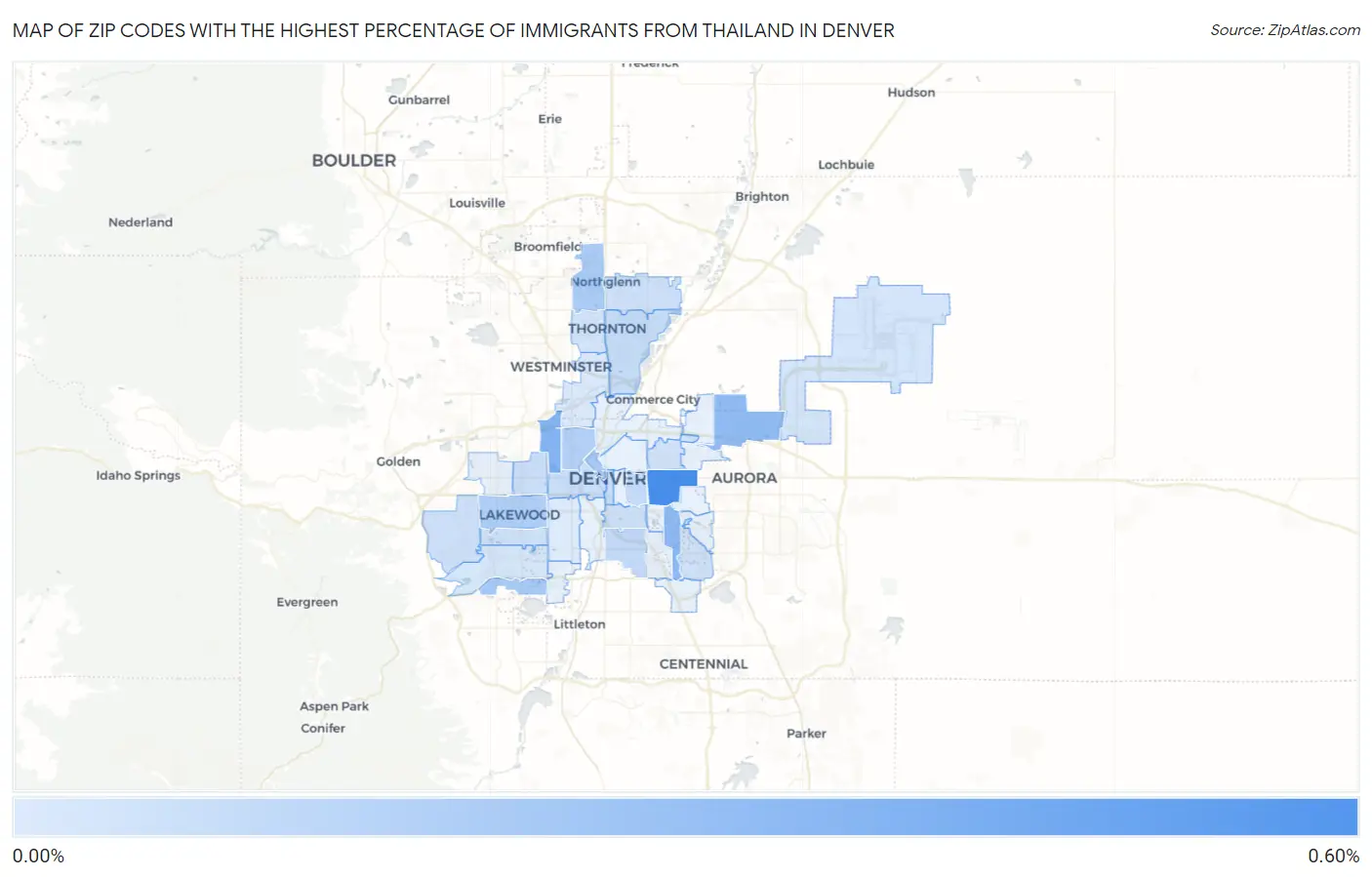 Zip Codes with the Highest Percentage of Immigrants from Thailand in Denver Map