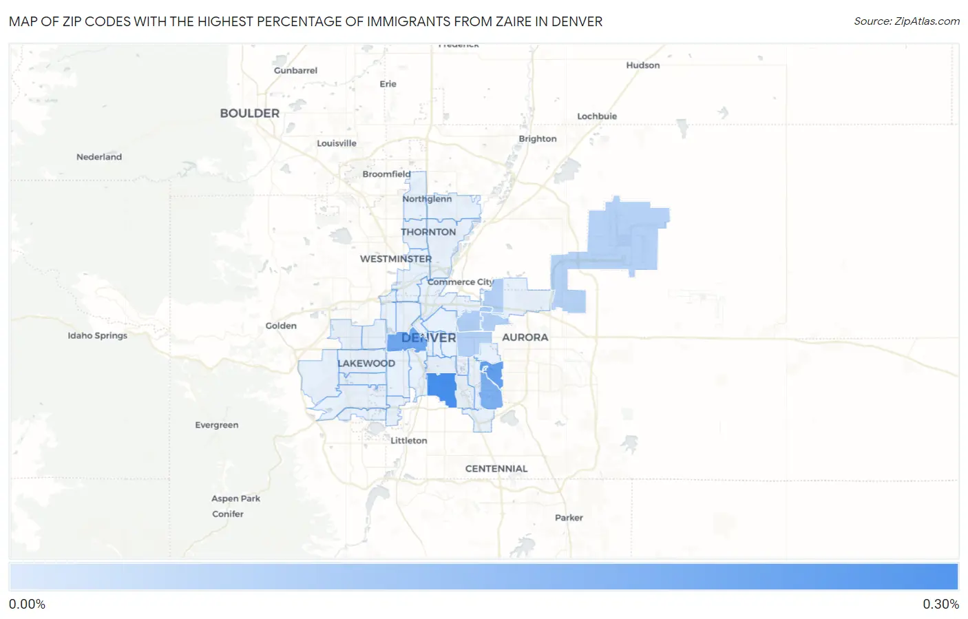 Zip Codes with the Highest Percentage of Immigrants from Zaire in Denver Map