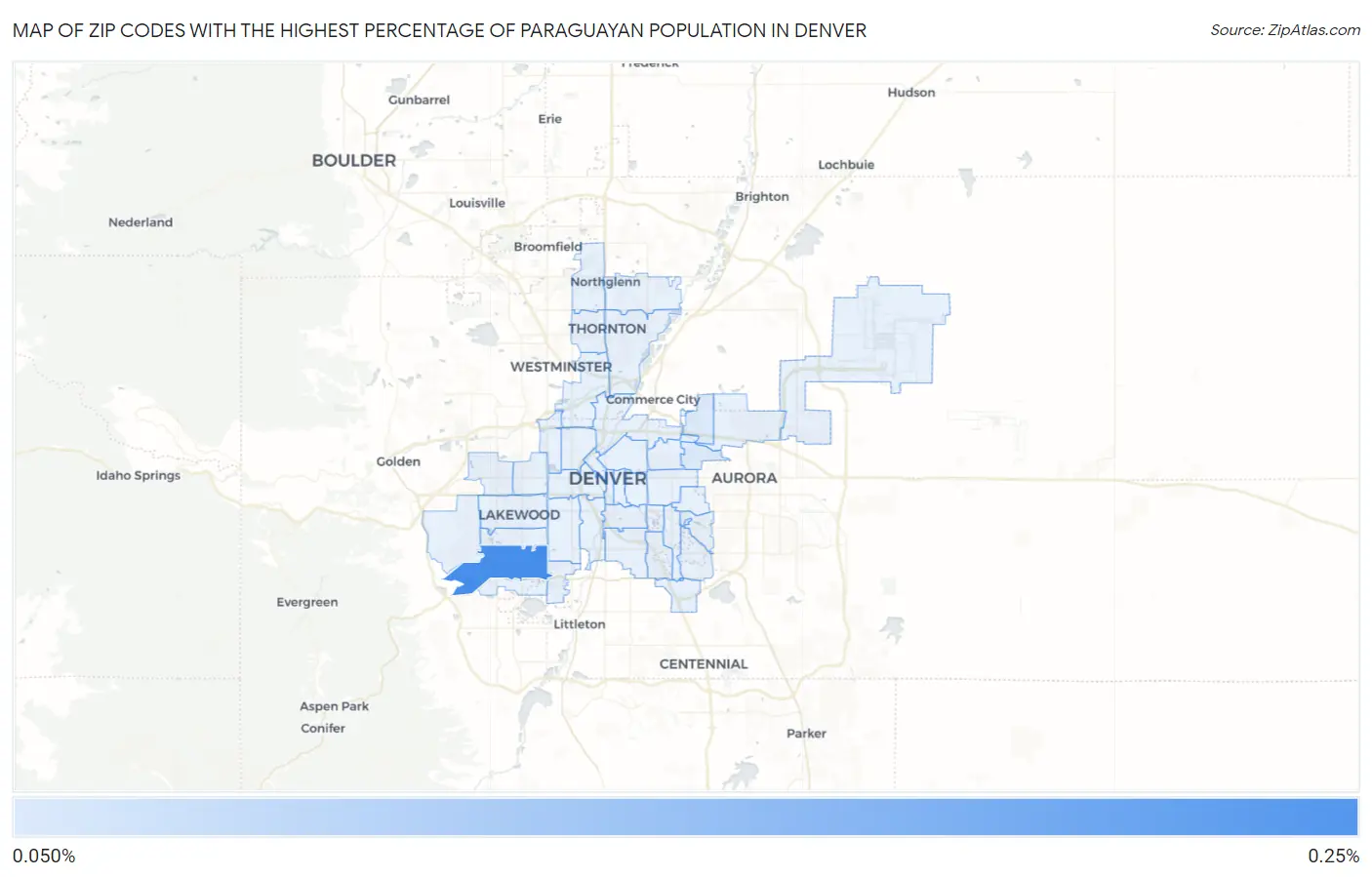 Zip Codes with the Highest Percentage of Paraguayan Population in Denver Map