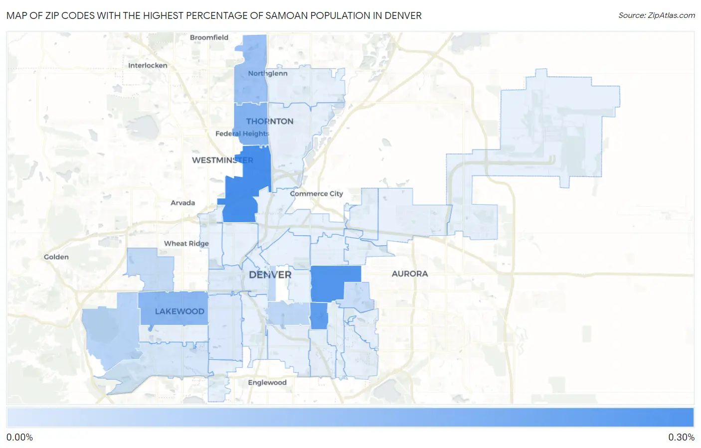 Zip Codes with the Highest Percentage of Samoan Population in Denver Map