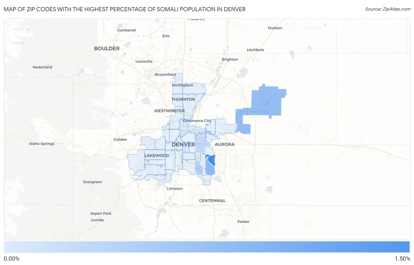 Zip Codes with the Highest Percentage of Somali Population in Denver Map