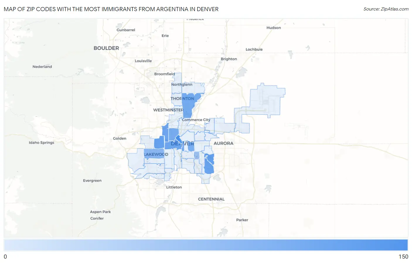 Zip Codes with the Most Immigrants from Argentina in Denver Map